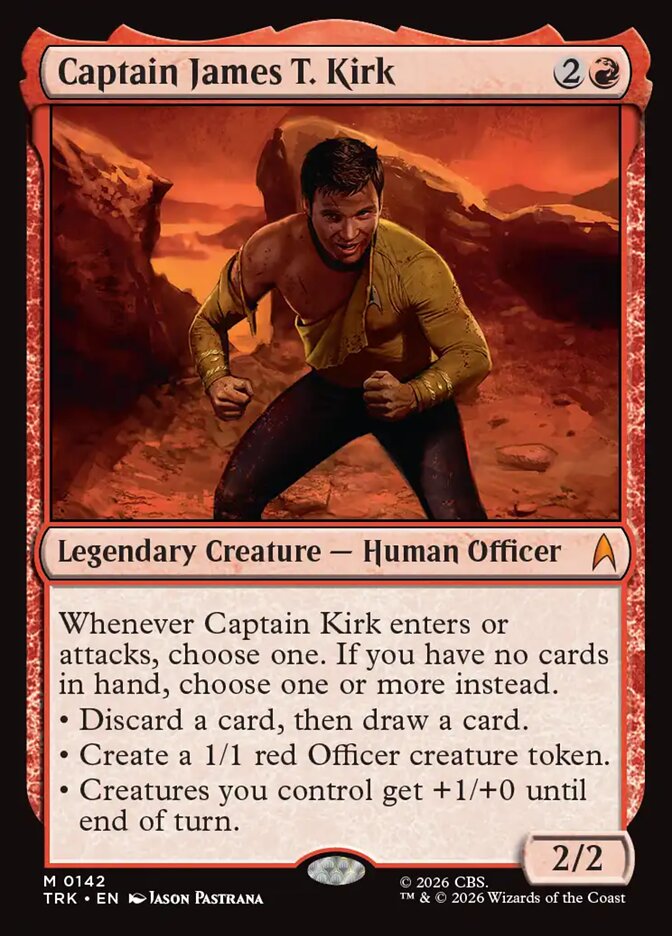 Captain James T. Kirk card, a red mythic from Magic's Star Trek set
